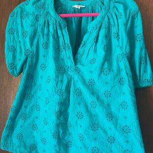 Crown & Ivy Blue Relaxed Smocked Blouse